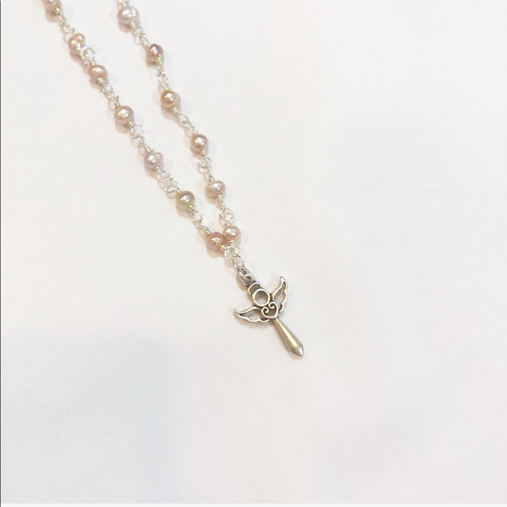 FRESHWATER PINK PEARL & SILVER ANGEL NECKLACE